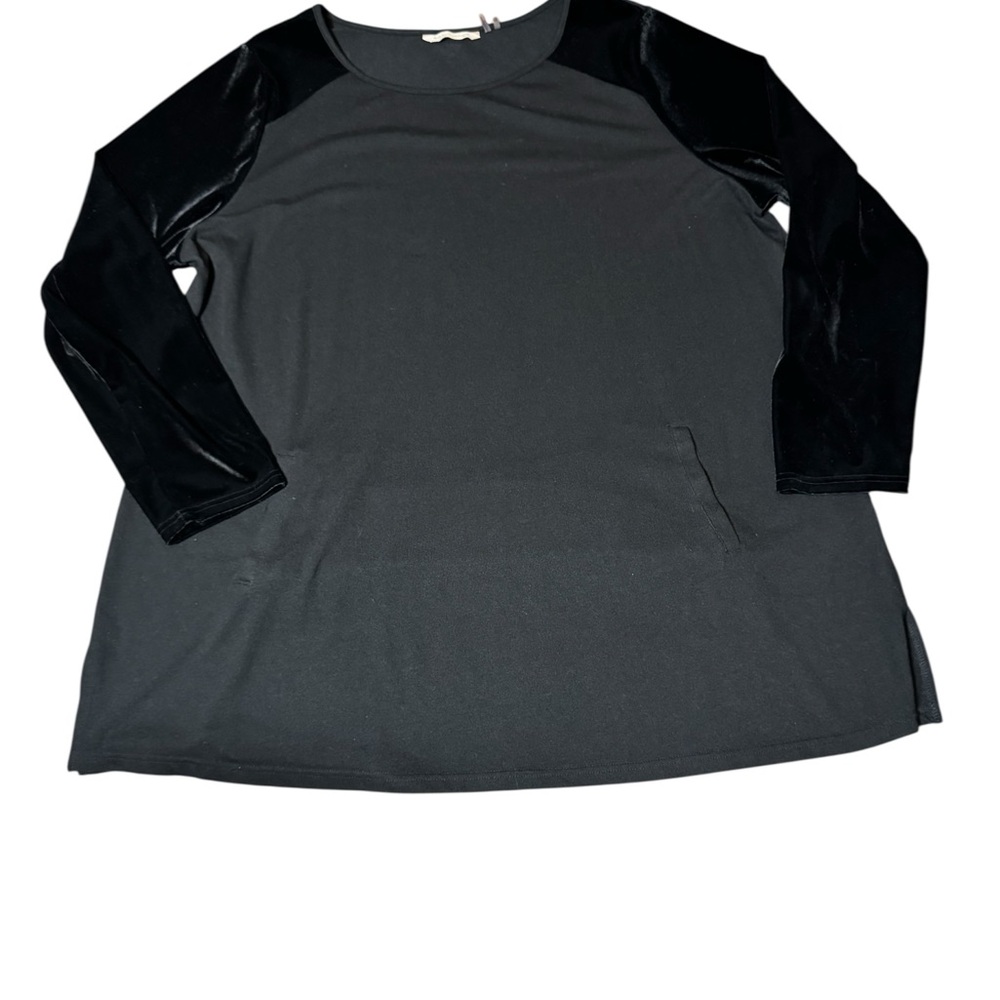 Soft Surroundings Black Long Sleeve Tunic With Front Pockets Velvet Sleeves 3X